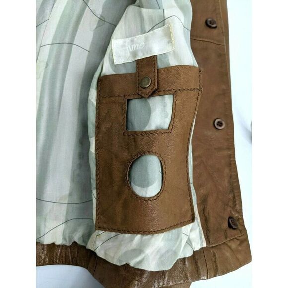 Anthropologie June Genuine Leather Jacket Medium Tan Silk Lined - Picture 4 of 12